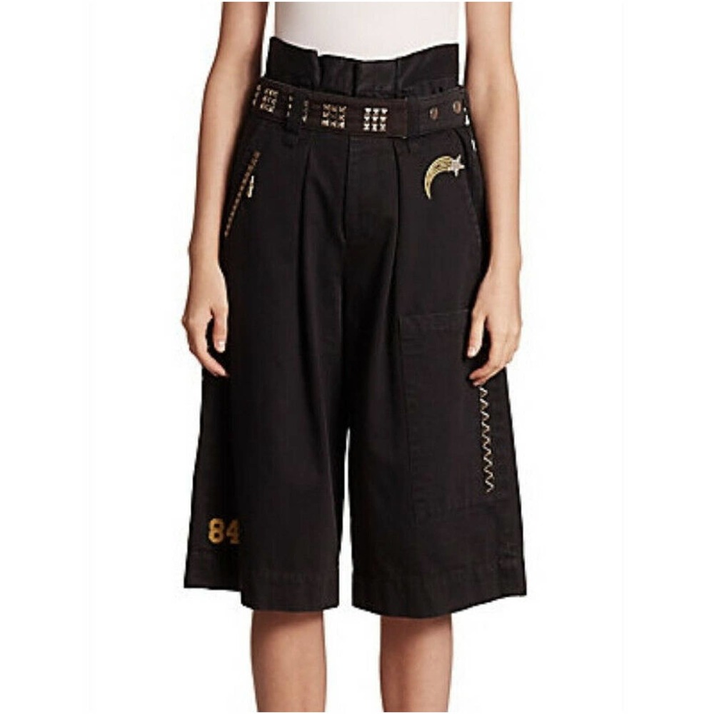 MARC JACOBS Black Long Cargo Shorts Culottes Belted High Rise Pockets Studded 4